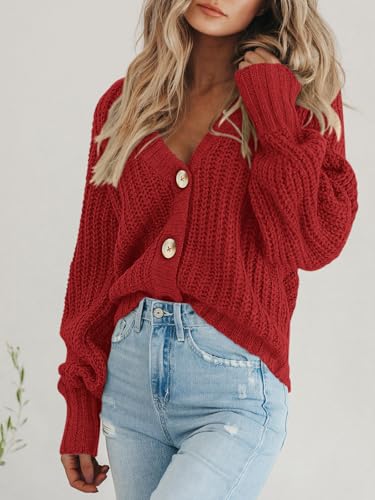Image of PRETTYGARDEN Women's Chunky Knit Open Front Sweater Long Sleeve Button Loose Short Cardigan Outerwear Coats