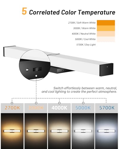 Image of Modern Bathroom Light Fixtures, 24inch Dimmable LED Bathroom Vanity Lights Over Mirror, 25W 2700LM 5CCT Black Vanity Lighting Fixtures for Mirror,ETL Certified