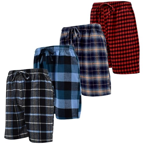 Image of Andrew Scott Men's Cotton Flannel Knee Length Shorts | Drawstring & Pockets Boxer Sleep Shorts | Multi Packs & Colors