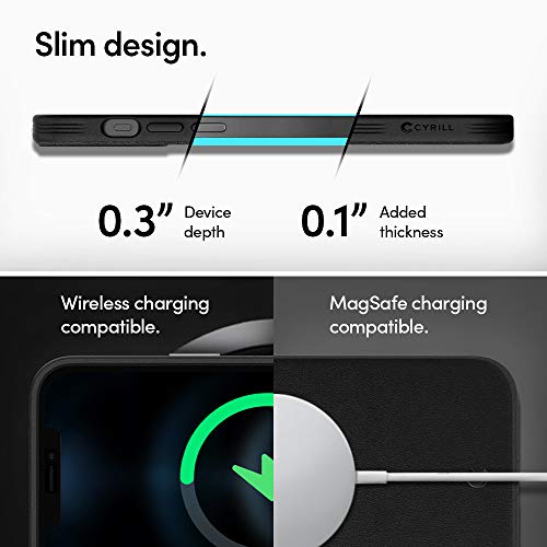 Image of Spigen Cyrill Leather Brick Mag | iPhone 12 Pro /12 Case | Black Dark Grey iPhone 12 Pro /12 Back Cover | Faux Leather+TPU+PC - Graphite