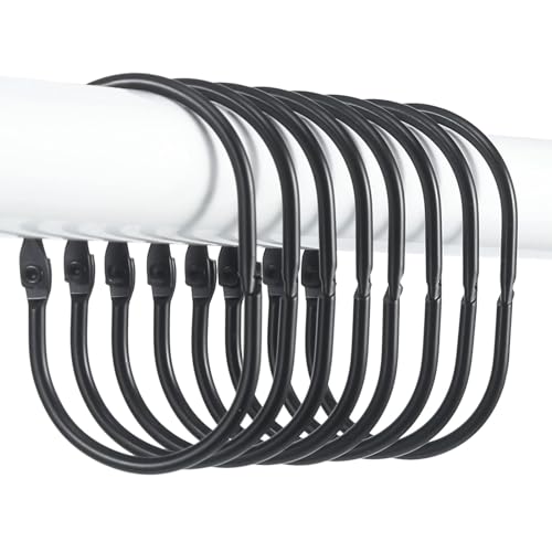 Goowin Shower Curtain Rings, Metal Black Shower Curtain Hooks, Oval Snap Shower Rings for Curtain, Shower Curtain Rings Rust Proof, Glide Smoothly Shower Hooks for Shower Curtain Rod (Black)