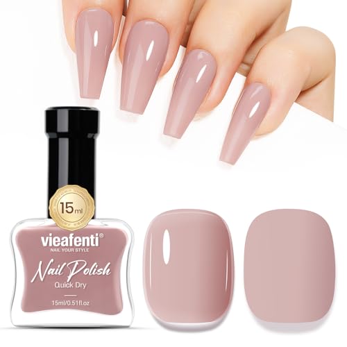 vieafenti Nude Nail Polish 15ml - Fast Dry & Long Lasting - Natural Vegan Formula, Oil-Based, Salon-Quality Manicure at Home | Nude Pink, Beige, Neutral Skin Tone Shades