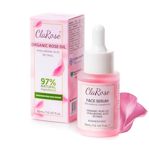 ClaRose Hyaluronic acid Anti-ageing Face Serum with Organic Rose oil and Retinol made with 97% natural ingredients, 30ml