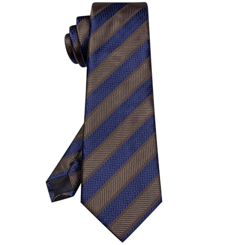 Image of Hi-Tie 63 inches Striped Paisley Extra Long Ties for Men Silk Necktie with Lapel Pin Tie Clip Big and Tall Men Formal Wedding