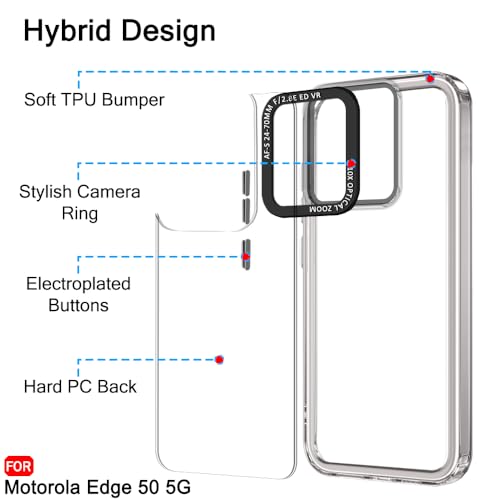 Image of TheGiftKart Hybrid Shockproof Back Cover Case for Motorola Moto Edge 50 5G | Stylish Camera Border | Electroplated Buttons | Crystal Clear Hard Back Cover Case (TPU & PC, Transparent Bumper)