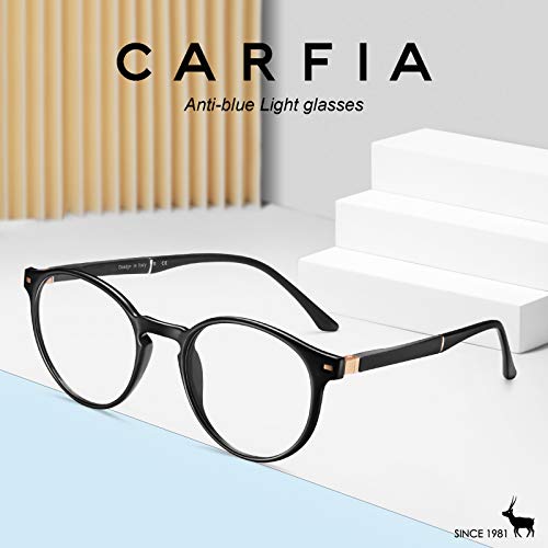 Image of CARFIA Round Blue Light Glasses for Women Lightweight Cute Computer Gaming Glasses Blue Light Blocker Revo Lenses