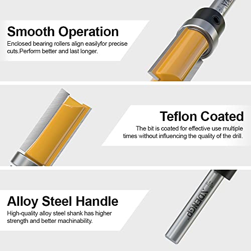 Image of Pattern Flush Trim Router Bit 1 /4 Inch Shank, 1 /2 Inch Cutting Diameter, 1 Inch Cutting Length, Top Bearing Flush Straight Cut Trim Router Bit for Woodworking