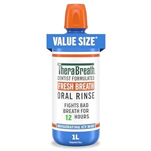 TheraBreath Fresh Breath Oral Rinse, Invigorating Icy Mint, Alcohol Free, Dentist Formulated, ADA Accepted, Mouthwash for Bad Breath, pH Balanced, Non-Burning, 1 Liter