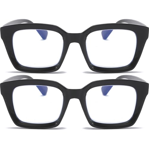 Image of REAVEE 2 Pack Oversized Reading Glasses for Women Men Blue Light Blocking, Ladies Stylish Retro Square Large Computer Readers (Black /Black 1.5x)
