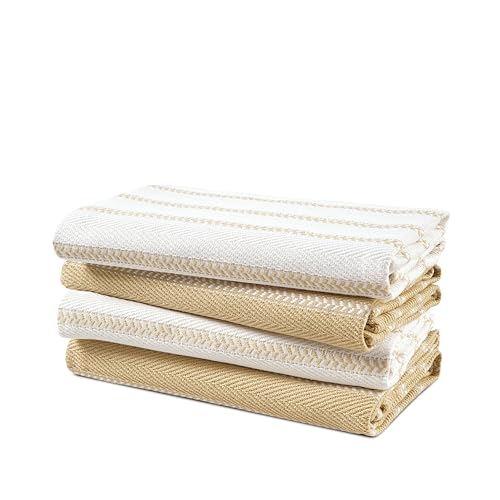 Kitchen Towels Set - Pack of 4 Cotton Dish Towels for Drying Dishes, 18”x 28”, Kitchen Hand Towels, Absorbent Tea Towels, Premium Dish Towels for Kitchen, Quick Drying Kitchen Towel Set - Beige