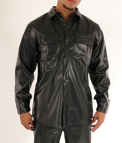 SCREENSHOT TRACKSUITS 3202 Mens PU Urban Premium Track Set Vegan Leather Athletic Streetwear Fashion Suit2