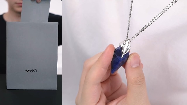 AWNL Sodalite Trident Necklace for Men Natural Gemstone Sterling