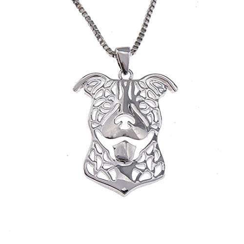 Pit Bull Dog Sterling Silver Necklace by Ginger Lyne Ears Down Puppy Dog Pet Pendant Box Chain Doggie Animal Paw Print Heart Jewelry for Pit Mom Women Girls Teens gifts for Dog Lovers