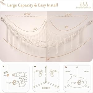 Stuffed Animals Hammock Corner Hanging Net Macrame Stuffed Animal Storage Plush Toy Holder Toy Organizer for Boho Nursery Playroom Bedroom Kids Room cream Large