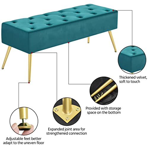 Yaheetech Modern Ottoman Bench Velvet Bench Upholstered Footrest For Living Room With Gold Metal Legs And Padded Seat Green #TOP4