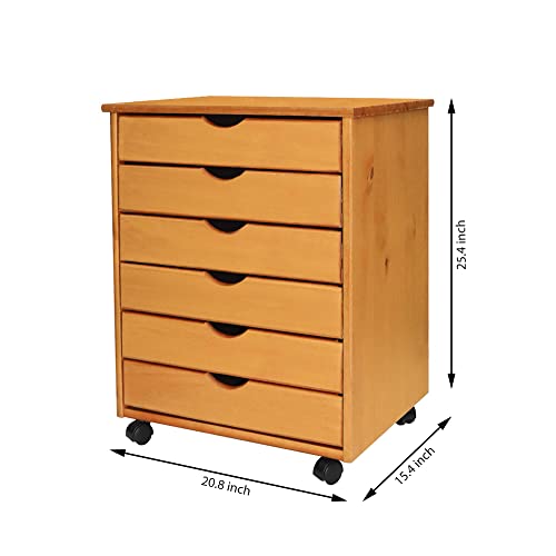 image for Adeptus Original Roll Cart, Solid Wood, 6 Drawer Extra Wide Drawers Ro