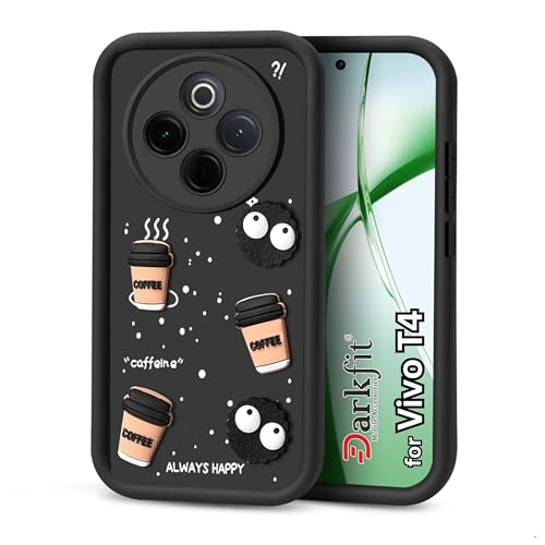 Image of DARKFIT Back Case Cover Compatible with Vivo T4 5G | Cute Fun Cartoon Ball 3D Coffee Silicone Case | Body Protection | Camera Protection | Shock Proof | for Vivo T4 5G | Color Black | Pack of 1