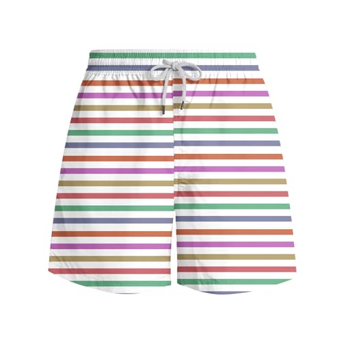 Mens Casual Striped Swim Shorts Drawstring Waist Loose Fit Board Trunks Quick Dry Lightweight Beachwear Shorts 20253