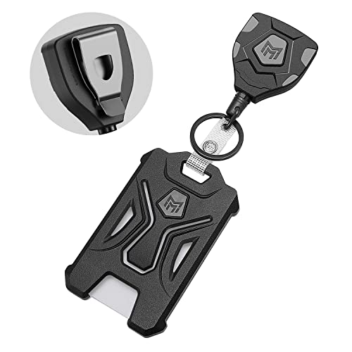 Image of MNGARISTA 1 Pack Heavy Duty Badge Holder, Vertical ID Card Holder for Credit Cards, Clear ID Window, All PC Polycarbonate Plastic Housing, 5 Cards Capacity, Built-in Elastic Clip, Black