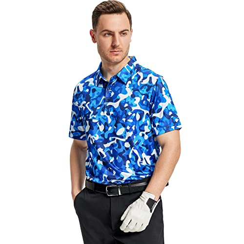G Gsfmp Golf Shirts For Men Quick Dry Performance Moisture Wicking Short Sleeve Print Men's Polo Shirt Blue Camouflage #TOP1