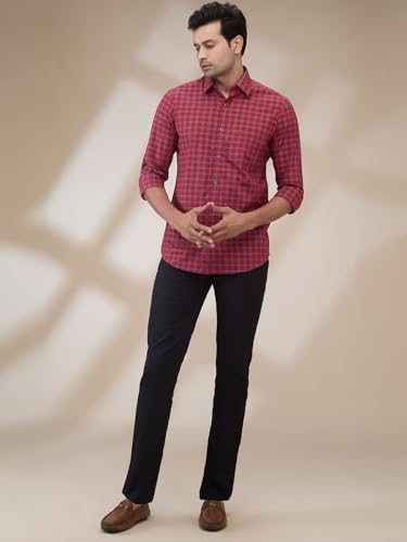Image of Colorplus Men Regular Fit Checks Pattern Pure Cotton Plain Collar Full Sleeve Casual Shirt