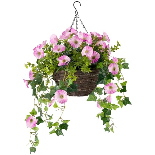 CHRISTOW Artificial Petunia Hanging Basket Pink 25cm