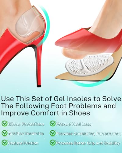 Image of 6 Pairs High Heel Pads Inserts and Ball of Foot Cushions for Women, Silicone High Heel Comfort Pads for Foot Pain Relief & All-Day Comfort, Anti Slip Heel Insert for Women Shoes Too Big