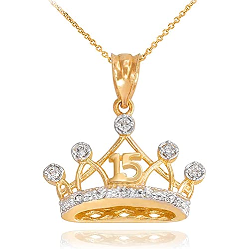 Product Image of the 10K Yellow Gold White Cubic Zirconia 4/5' Sweet 15 Anos Quinceanera Crown Pendant Necklace - 18'