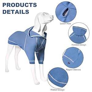 Basic dog hoodie sweatshirts pet clothes hoodies sweater with hat and leash hole soft cotton outfit coat for small medium large dogs light blue xx large   cucciolini doodles