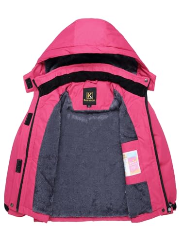 Image of Keevoom Girl's Waterproof Ski Jacket Fleece Snow Coat Windproof Warm Winter Snowboarding Jacket with Removable Hood