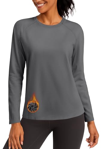 TACVASEN Women's Thermal Shirts Lightweight Fleece Lined Long Sleeve Winter Base Layer Undershirt for Workout