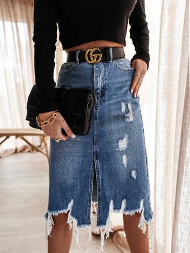 2025 New Women's High Waist A-line Denim Long Skirt, Women's Front Slit Denim Hip Skirt4