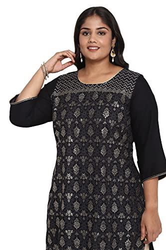 Image of Aurelia Women's Viscose Straight Fit Ornamental Round Neck Straight Kurta