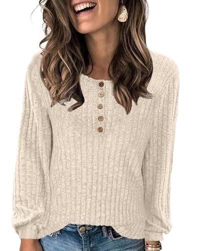 CheChury Jerseys Mujer Invierno Jerséis Sudaderas Sueter Mujer Invierno Manga Larga Jerseys de Punto Mujer Jersey de Tops Pullover Lana Casual Suéter Cuello Redondo Botones Sudadera Otoño Invierno