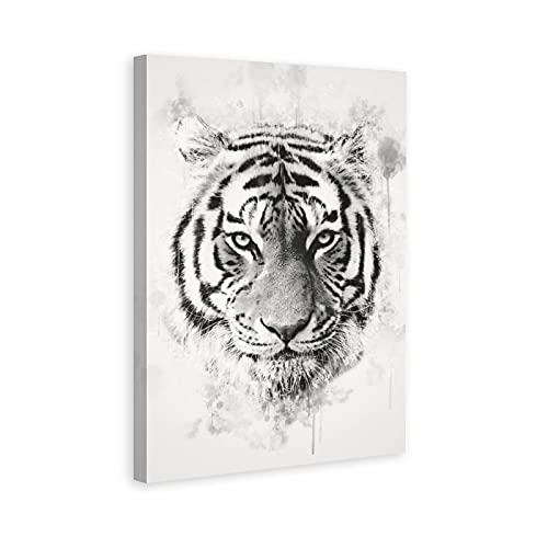 Impression sur toile avec tête de tigre noir et blanc pour décoration de chambre à coucher, de sport, de bureau, de chambre, de salon, de chambre à...