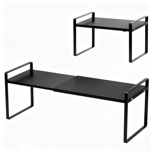 Aquafix キッチン収納ラック レンジ上ラック 伸縮式 幅(35-65cm) 積層可能 収納 組み立て簡単 おしゃれ（ブラック）