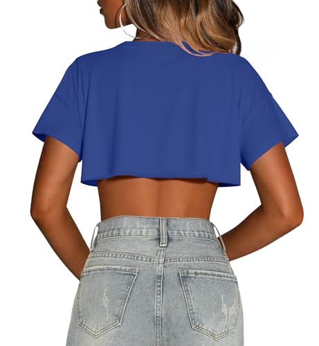 Image of Crop Tops for Women Oversized Short Sleeve T Shirts Crew Neck Cropped Tees