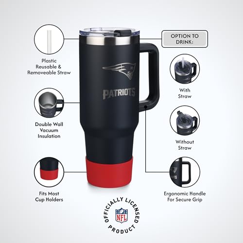 Image of The Memory Company NFL 40oz Game Day Tumbler - Premium Stainless Steel Double-Wall Vacuum Insulated Travel Cup with Removable Silicone Base , Laser Engraved Team Logo, Hot & Cold Drinks