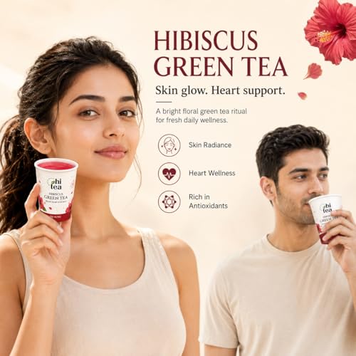 Image of HI TEA Hibiscus Green Tea | Just Add Hot Water | Instant Green Tea Cups | 8 Cups /Box