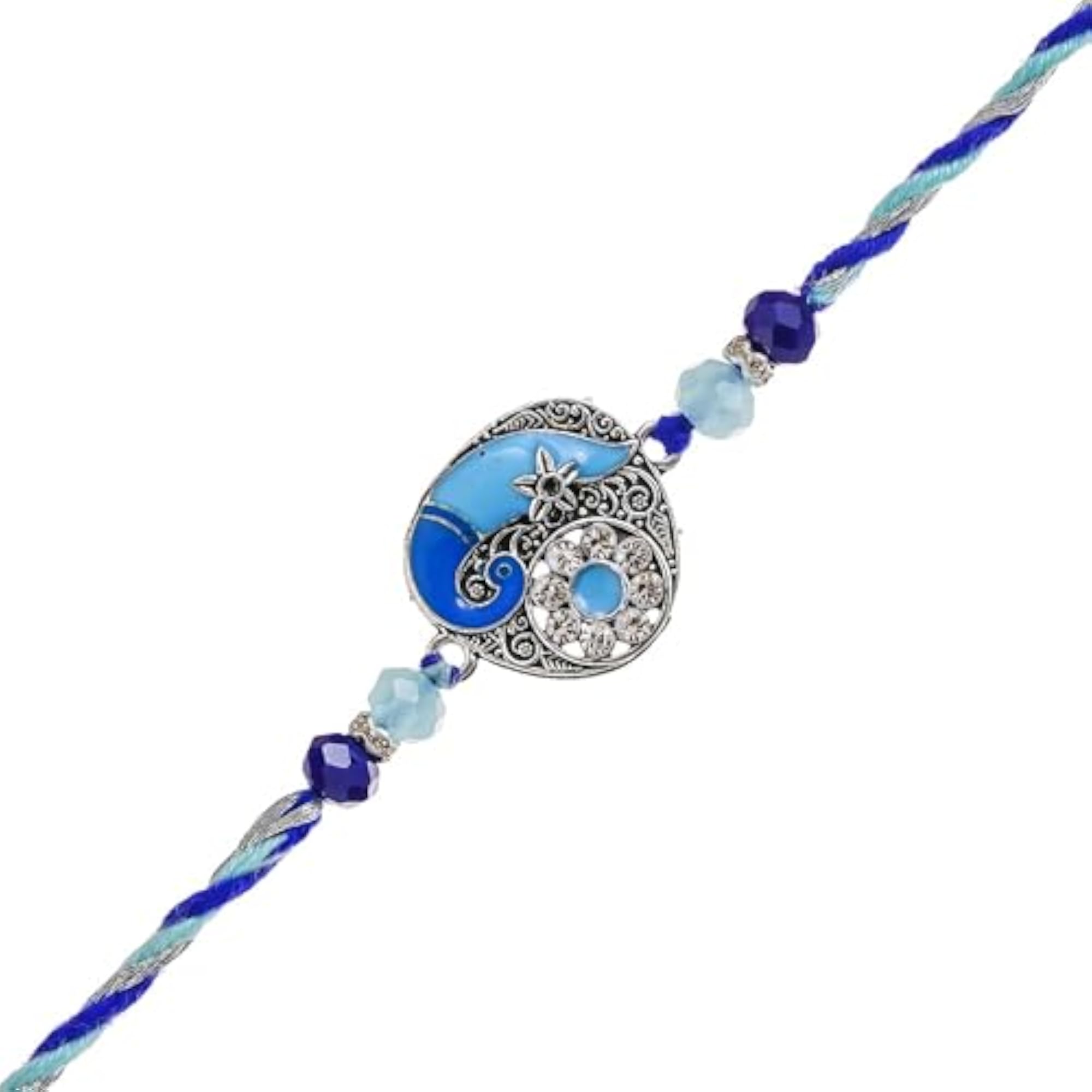 Blue Designer Peacock Rakhi for Brother with Gift Combo Set
