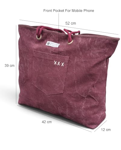 Image of The House of tara Cotton Oversized Canvas Tote Bag with Zip Pouch | YKK Zipper Closure | Padded Pocket for Tablet & Sunglasses /Phone | Bottle Holder | Strong Nylon Handles | Women