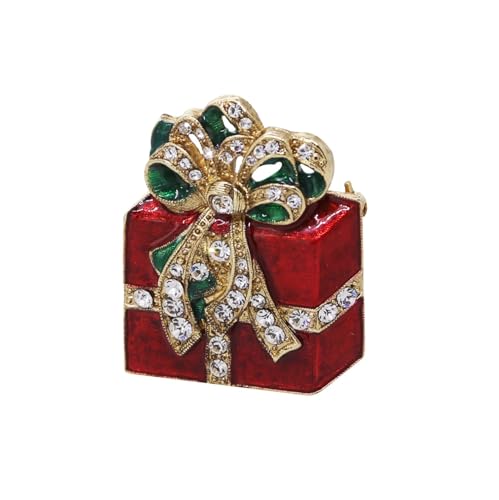 Image of 1928 Jewelry Red Christmas Gift Box Crystal Brooch Pin, Great For Dresses, Scarves, Hats, Lapels, Blazers And Coats
