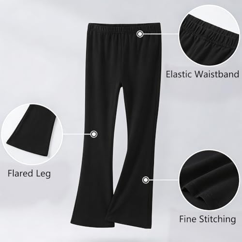 JinBei Leggings Schlaghose Mädchen Baumwolle Weich Sportleggings mit Elastischer Bund Bequem Yogahose Jogginghose Turnhose Kinder Ausgestellt Hosen Schwarz für Schule Tanz, 170-176