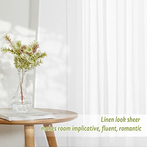 PONY DANCE Extra Long White Linen Curtains - Semi Sheers Window Curtains Elegant Rod Pocket & Back Tab 108 inches Long Natural Linen Sheer Drapes for Living Room, 52 Wide, Set of 2 by PONY DANCE - Image 5