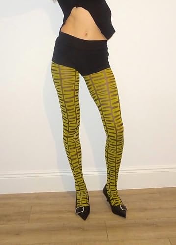 Image of Vintage 60s Printed Funky Tights for Women Y2K Tie Dye Mesh Pantyhose Skinny Body Shaping Leggings Streetwear
