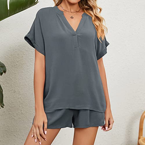 Conjunto de moletom feminino de duas peças, manga curta e calça curta para treino, roupa casual atlé