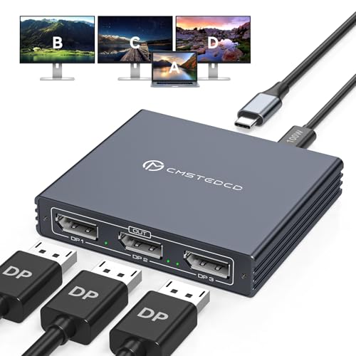 VEDINDUST USB-C zu DisplayPort Splitter f&uuml;r 3 Monitore 4K@60Hz Thunderbolt to 3 Displayport Splitter 1.4 100W PD Unterst&uuml;tzt MST und SST Modi MST Extended Display nur f&uuml;r Windows