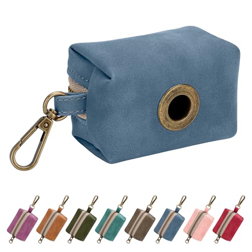 Image of Didog Dog Poop Bag Holder for Leash, Stylish PU Leather, Blue