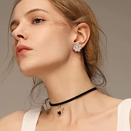 Clip On Crystal Earrings for Women - PeriFairy Halo Snowflake Geometric Rhinestone Statement Non Pierced Earrings Gold Silver Jewelry3