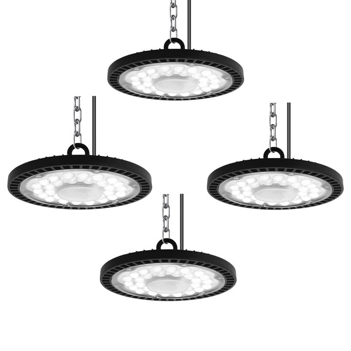 treoir 300W LED UFO High Bay Light Industrial Lamp,30000LM UFO LED Workshop Lamp,IP65 Waterproof LED Indoor Spotlight 6500K LED Warehouse Lighting with Cold White for Garage,Factory,Halls(4pcs,300W)